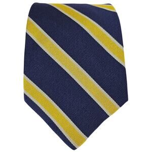 BROOKS BROTHERS MEN'S 4" NECK TIE NAVY BLUE YELLOW STRIPE WITH WHITE BORDER